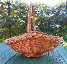 Hand Crafted Woven Natural Wicker Basket w/ Loop Handle Decor Floral 14" - Handcrafted Wood, Iron & Copper