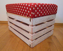Wooden Shabby Chic Pouf Ottoman Apple Crate Storage Box Handmade Polka Dot Pouf - Handcrafted Wood, Iron & Copper