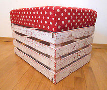 Wooden Shabby Chic Pouf Ottoman Apple Crate Storage Box Handmade Polka Dot Pouf - Handcrafted Wood, Iron & Copper