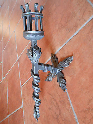 Hand Forged Wrought Iron Torch Wall Mounted Handmade Candlestick 23