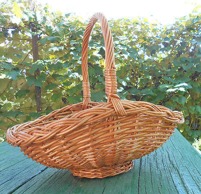 Hand Crafted Woven Natural Wicker Basket w/ Loop Handle Decor Floral 14