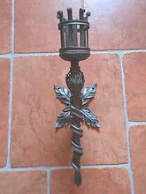 Hand Forged Wrought Iron Torch Wall Mounted Handmade Candlestick 23" - 60cm - Handcrafted Wood, Iron & Copper