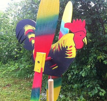Wooden Rooster Windmill Spinner Whirligig Folk Art Handmade Hand Painted Yard Decor - Handcrafted Wood, Iron & Copper