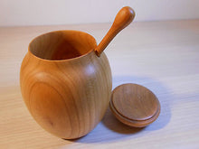 Wooden Sugar Bowl, Spoon and Lid Handmade Solid Cherry Wood Sugar Pot Container - Handcrafted Wood, Iron & Copper