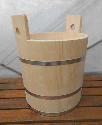 Wooden Canister Tub Bucket Wood Firkin Metal Bands 36 Liter 9.6 Gallon - Handcrafted Wood, Iron & Copper