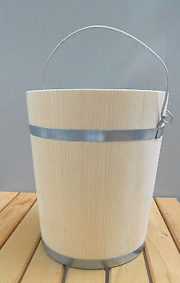 Wooden Tub Bucket Pail Wooden Firkin Metal Bands 12 Liters 3.3 Gallon - Handcrafted Wood, Iron & Copper