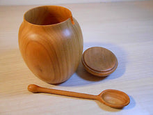 Wooden Sugar Bowl, Spoon and Lid Handmade Solid Cherry Wood Sugar Pot Container - Handcrafted Wood, Iron & Copper