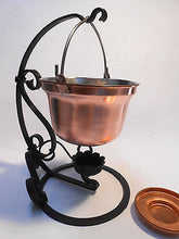 Food Warmer Copper Cauldron Pot w/ Hand Forged Stand  2 Lit - 0.5 Gal - Handcrafted Wood, Iron & Copper