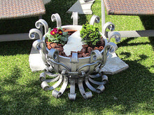 Hand Forged Flower Planter with Stainless Steel Basket 47cm-18.5'' - Handcrafted Wood, Iron & Copper