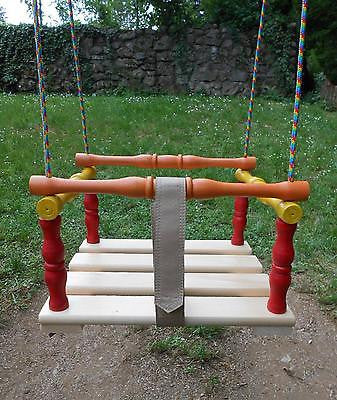 Wooden Hanging Rope Swing Chair Kids Children Seat with Safety Strap 3-12 y - Handcrafted Wood, Iron & Copper