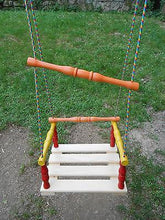 Wooden Hanging Rope Swing Chair Kids Children Seat with Safety Strap 3-12 y - Handcrafted Wood, Iron & Copper
