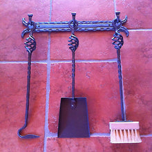 Luxury Hand Forged Fireplace Tools Set Wall Hanging 4 Pieces Wall Mounted Set - Handcrafted Wood, Iron & Copper