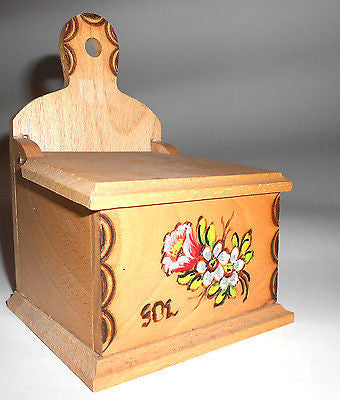 Wooden Salt Cellar Box Hand Painted Storage Box Wall Mounted Traditional - Handcrafted Wood, Iron & Copper