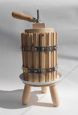 Wooden Wine Press Grape Crusher Fruit Juice Press 7 Liters 1.8 Gallons - Handcrafted Wood, Iron & Copper