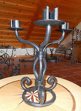 Hand Forged Wrought Iron Candlestick Candle Holder 3 Candles Handmade Rod Iron - Handcrafted Wood, Iron & Copper