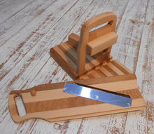 Wooden  Guillotine Salami Slicer 19th Century Design Handmade Oak and Beech Wood Cured Meat Chopper - Handcrafted Wood, Iron & Copper
